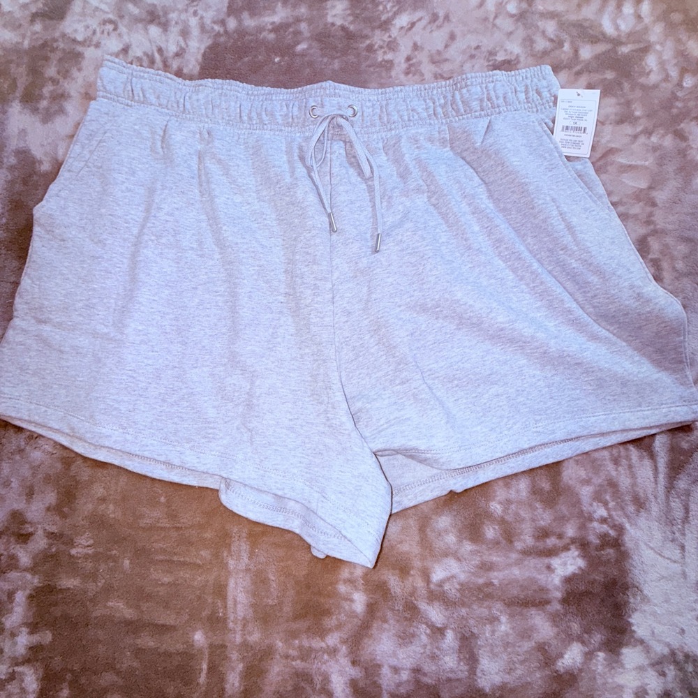 Auden Lounge Shorts‎ Women 1X Gray NEW Drawstring Heathered Fleece Plus Size